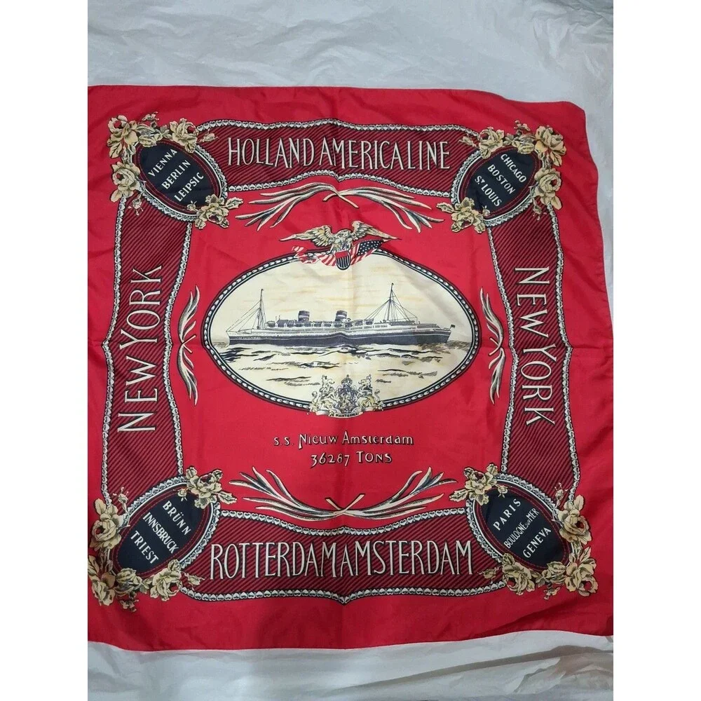 Vintage Holland America Line Scarf - S.S. Nieuw Amsterdam - 34” x 34” New York